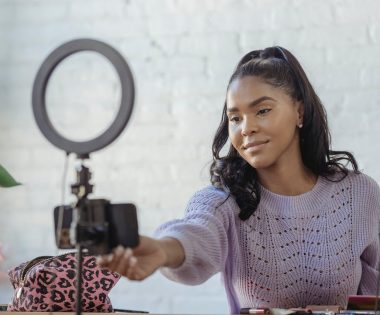 woman looking at a camera
