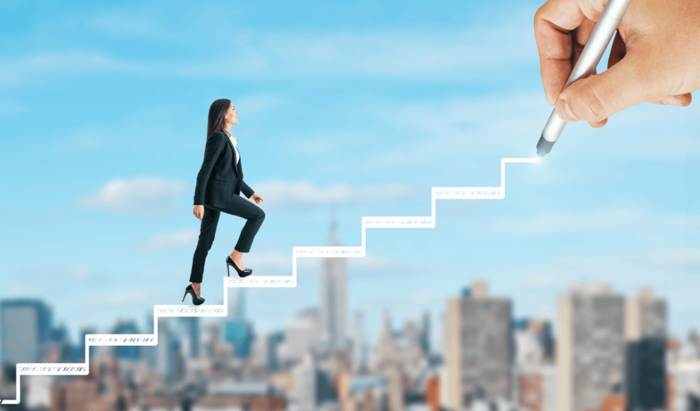 career goals a woman on stairs walking up