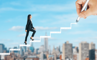 career goals a woman on stairs walking up