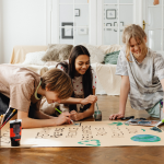 A group of women doing easy craft projects for adults.